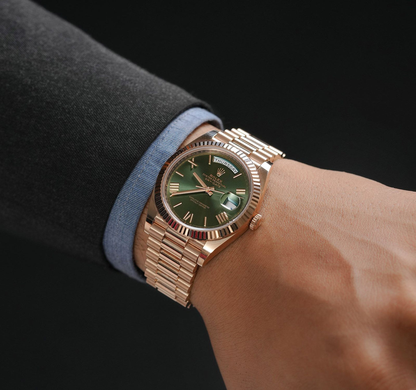 Rolex Day-Date Olive Green Roman Numeral available Now