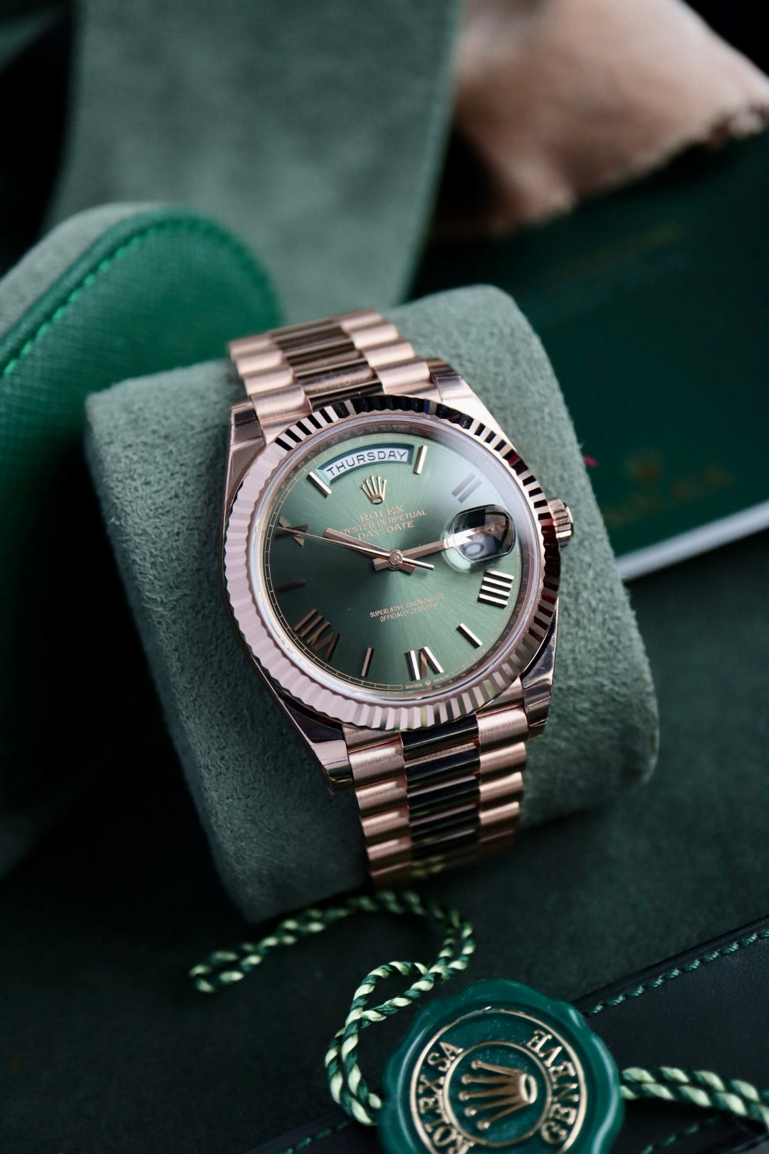 Rolex Day-Date Olive Green Roman Numeral available Now