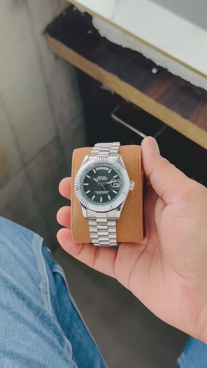 Rolex Day-Date 40mm Black Dial With Silver Belt