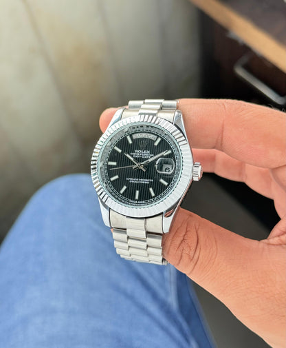 Rolex Day-Date 40mm Black Dial With Silver Belt