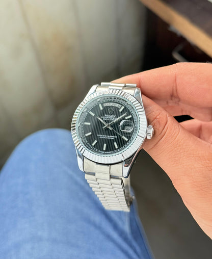 Rolex Day-Date 40mm Black Dial With Silver Belt